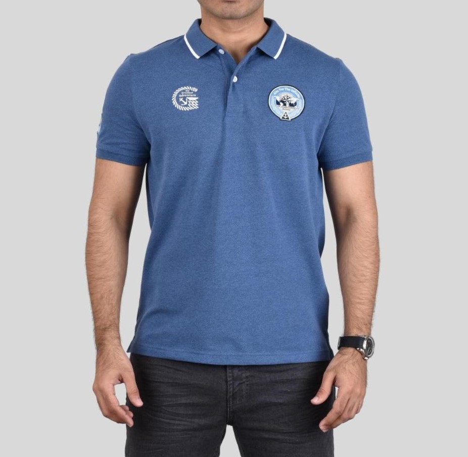 POLO WITH EMBROIDERY - BLUE-42, L