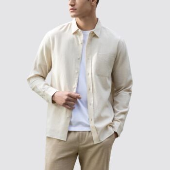 LINEN COTTON SHIRT - KHAKI-22, XXL