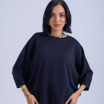 T-SHIRT WITH 3/4 SLEEVES - Black, XL