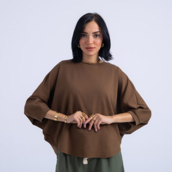 T-SHIRT WITH 3/4 SLEEVES - BROWN, L