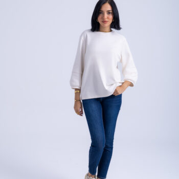 T-SHIRT WITH 3/4 SLEEVES - WHITE, XL