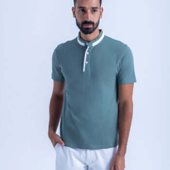 HENLEY NECK TEE - Green, XXL