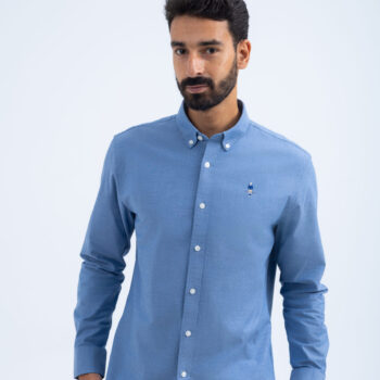 OXFORD SHIRT WITH EMBROIDERY - Blue, XXL