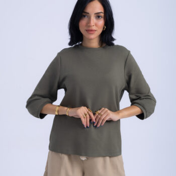 T-SHIRT WITH 3/4 SLEEVES - GREEN-43, S