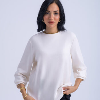 T-SHIRT WITH 3/4 SLEEVES - WHITE, M