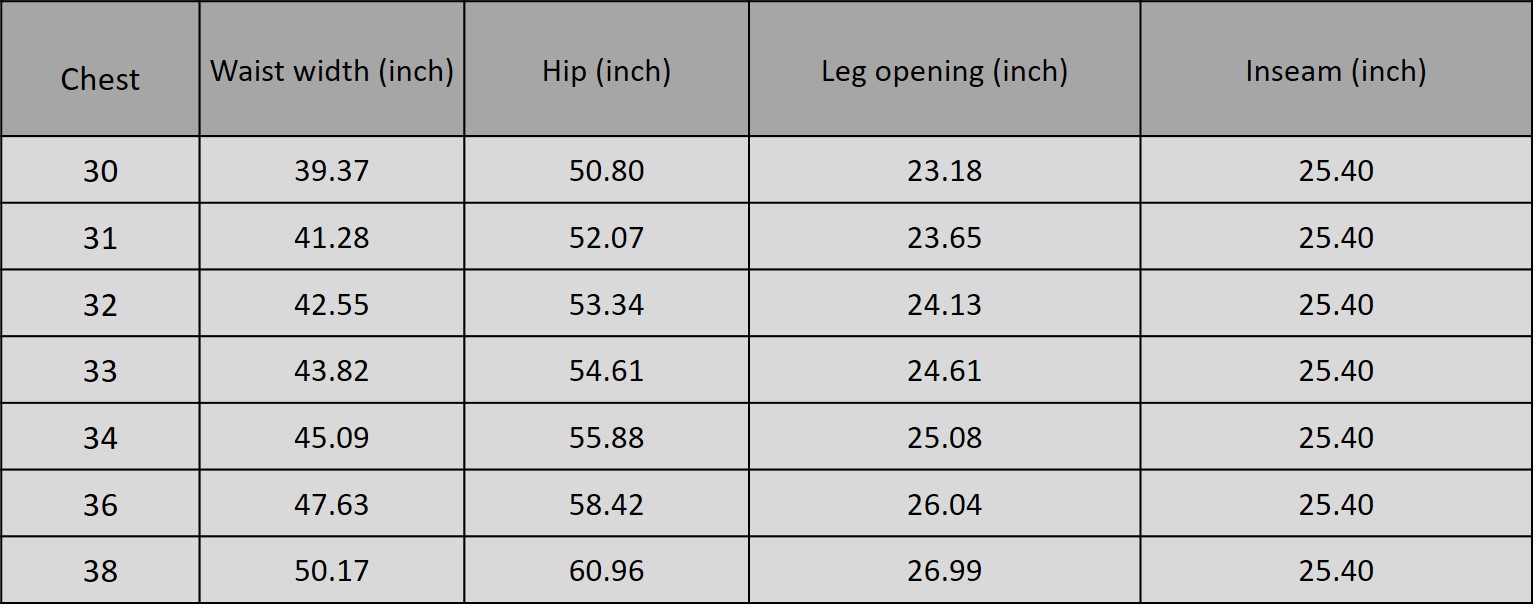 Size chart for 1105202