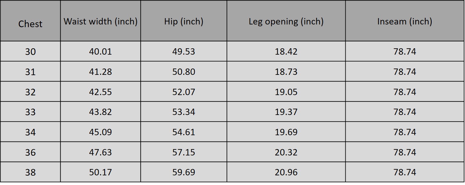 Size chart for 1115012