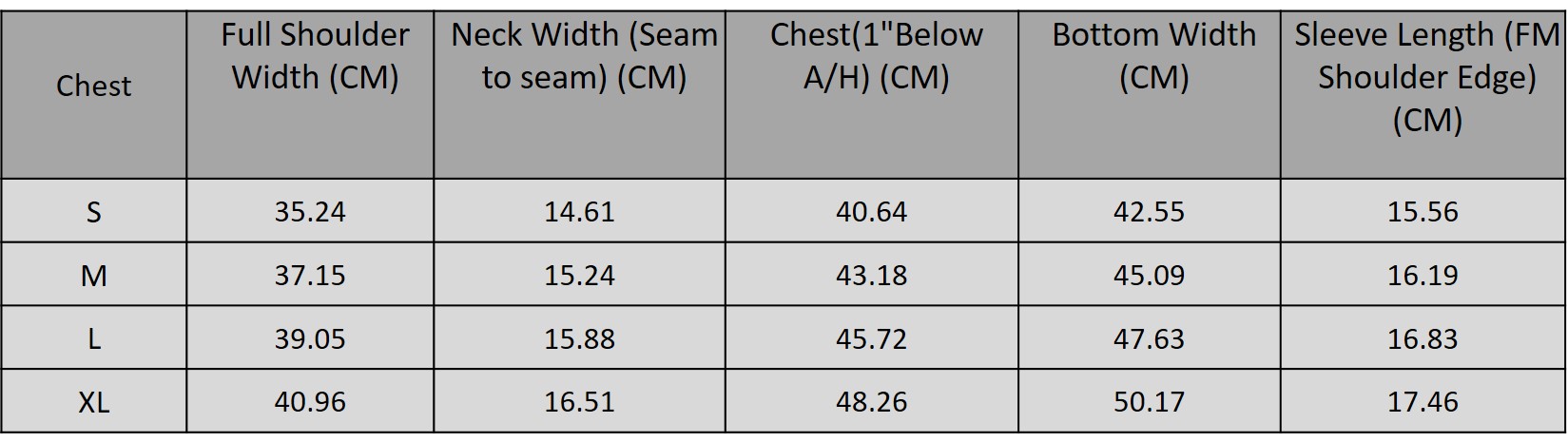 Size chart for 5315222