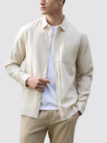 LINEN COTTON SHIRT - KHAKI-22, S