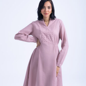 LINEN COTTON DRESS - PINK, S