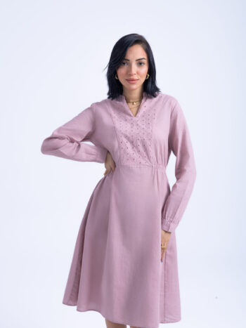 LINEN COTTON DRESS - PINK, S