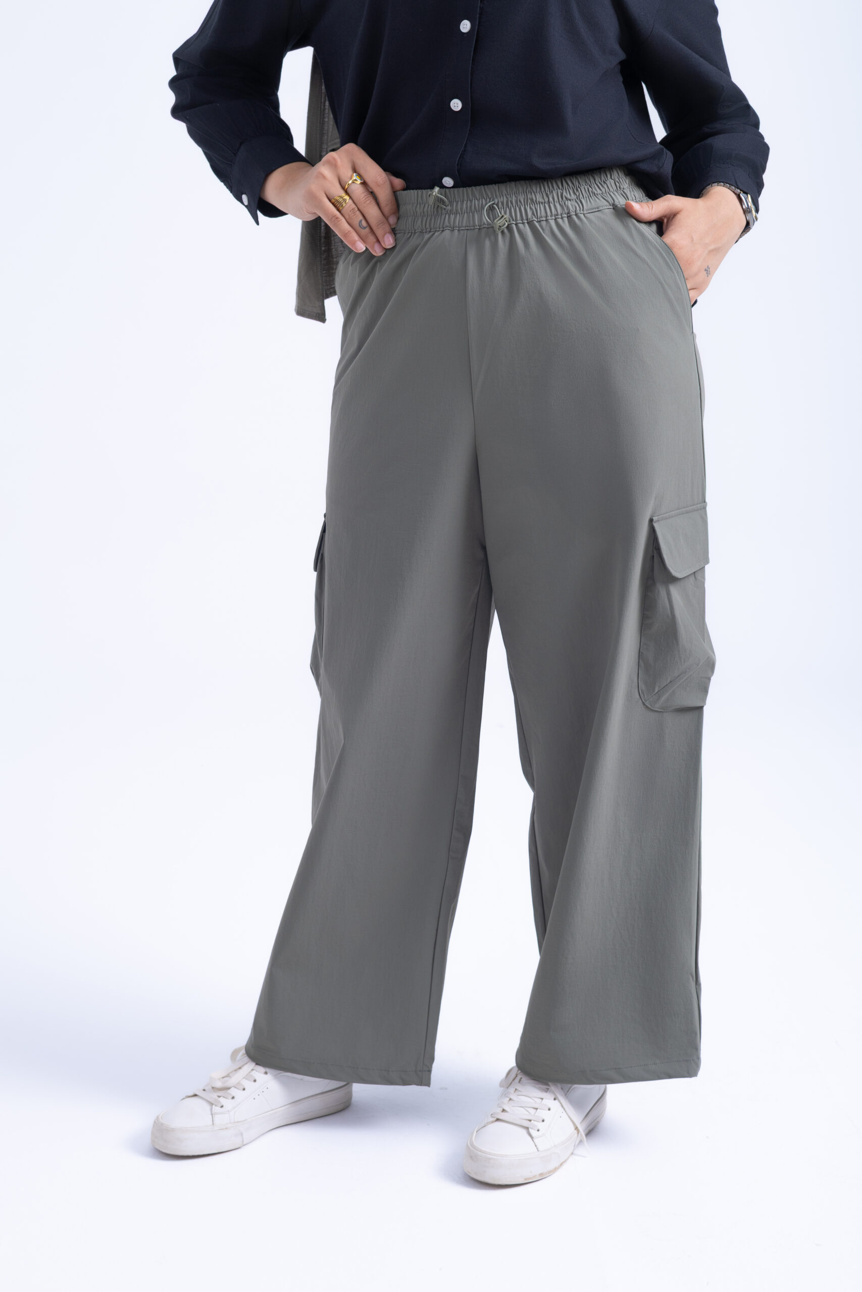 WIDE LEG CARGO PANT - Green, S