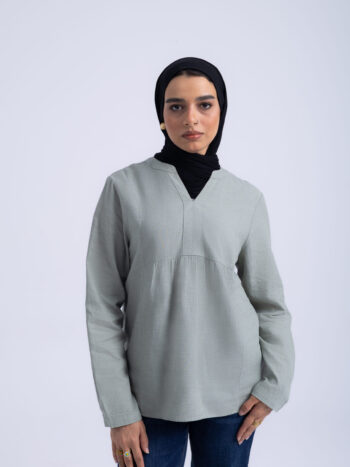 LINEN COTTON SHIRT - Green, S