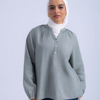 LINEN COTTON SHIRT - Green, S