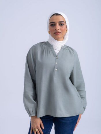 LINEN COTTON SHIRT - Green, S