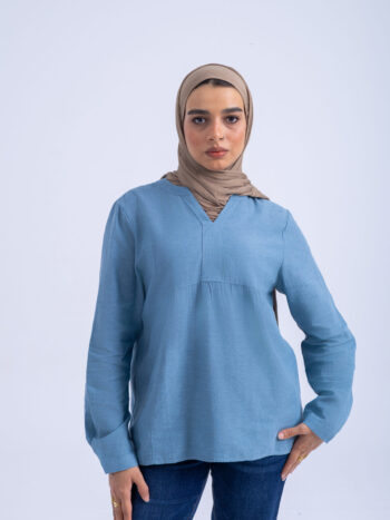 LINEN COTTON SHIRT - Blue, S