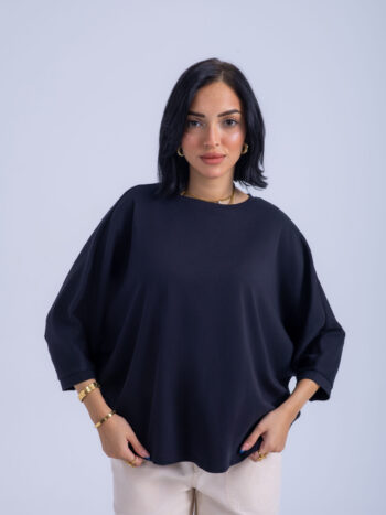 T-SHIRT WITH 3/4 SLEEVES - Black, L