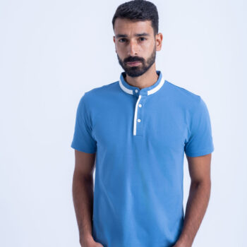 HENLEY NECK TEE - Blue, S