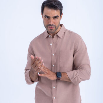 LINEN COTTON SHIRT - ORANGE, S