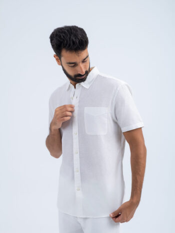 LINEN COTTON SHIRT - WHITE, S