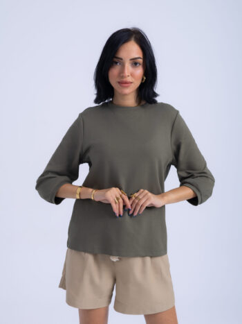 T-SHIRT WITH 3/4 SLEEVES - GREEN-43, S