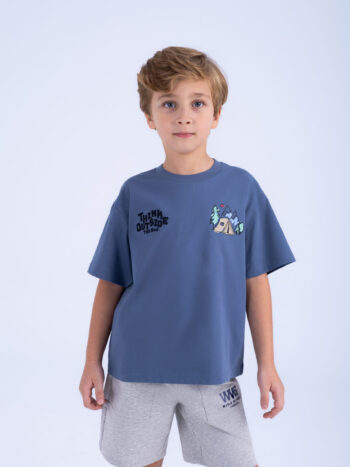 T-SHIRT WITH EMBROIDERY - Blue, 110