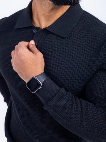 POLO COLLAR PULLOVER SWEATER - Black, S