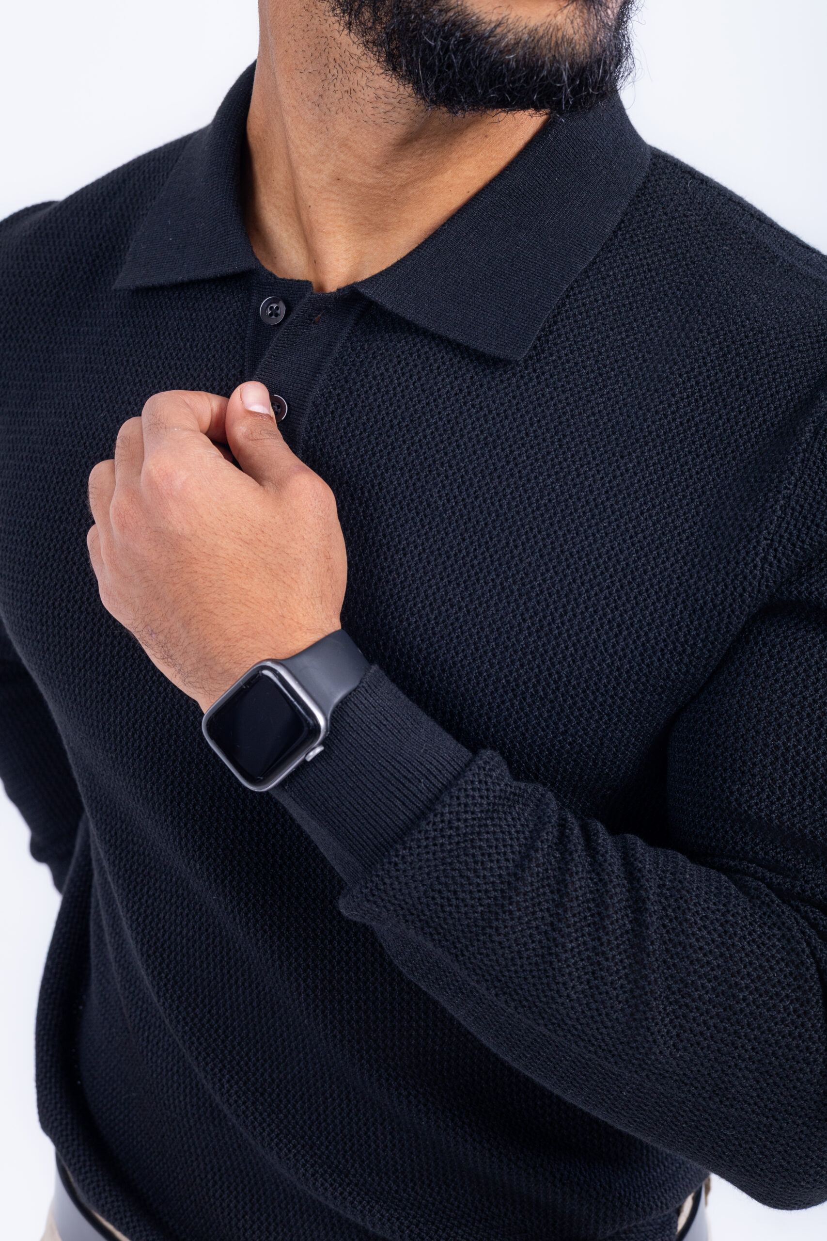 POLO COLLAR PULLOVER SWEATER - Black, S