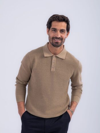 POLO COLLAR PULLOVER SWEATER - Khaki, S