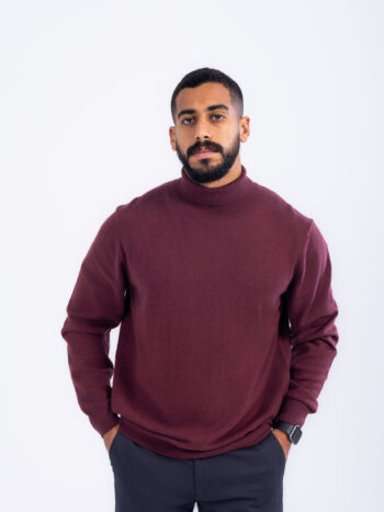 TURTLE NECK PULLOVER SWEATER - RED, S