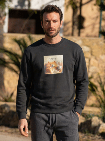 CREW NECK SWEATSHIRT WTH PRINT - Black, S