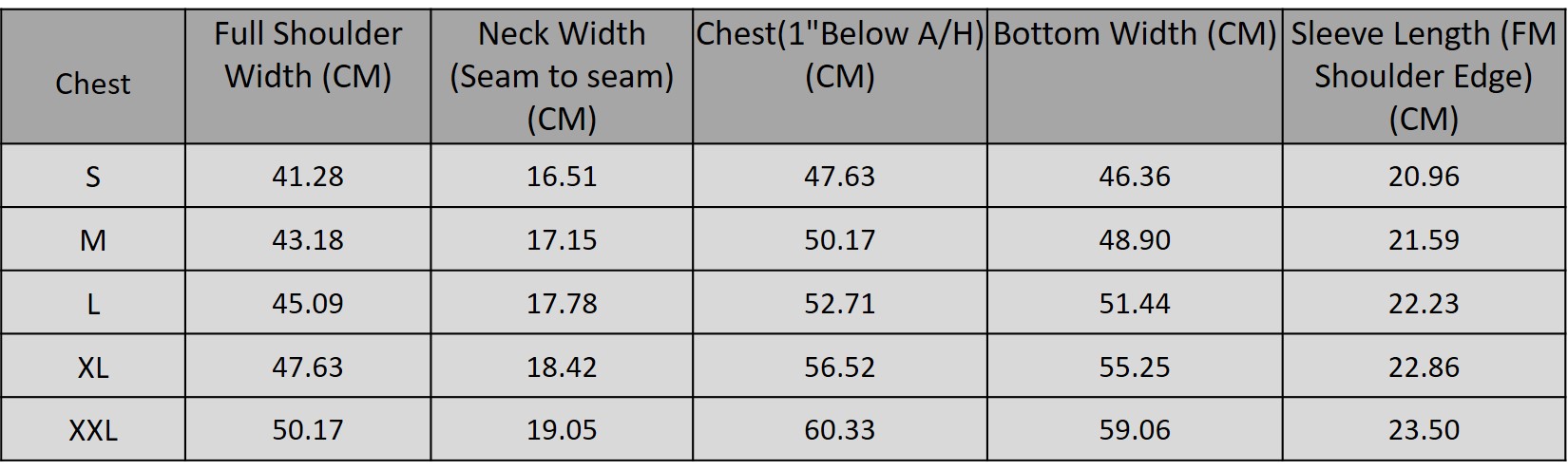 Size chart for 1015222