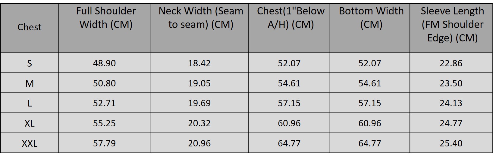 Size chart for 1025223