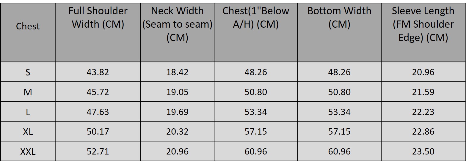 Size chart for 1025250