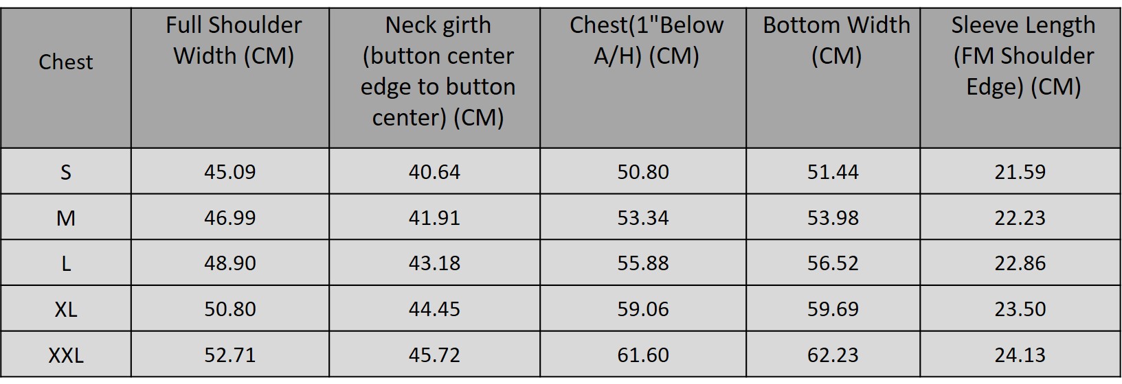Size chart for 1045202