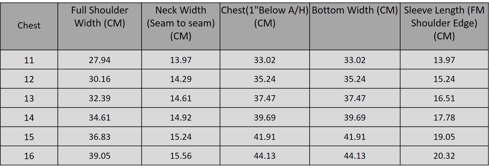 Size chart for 3015222