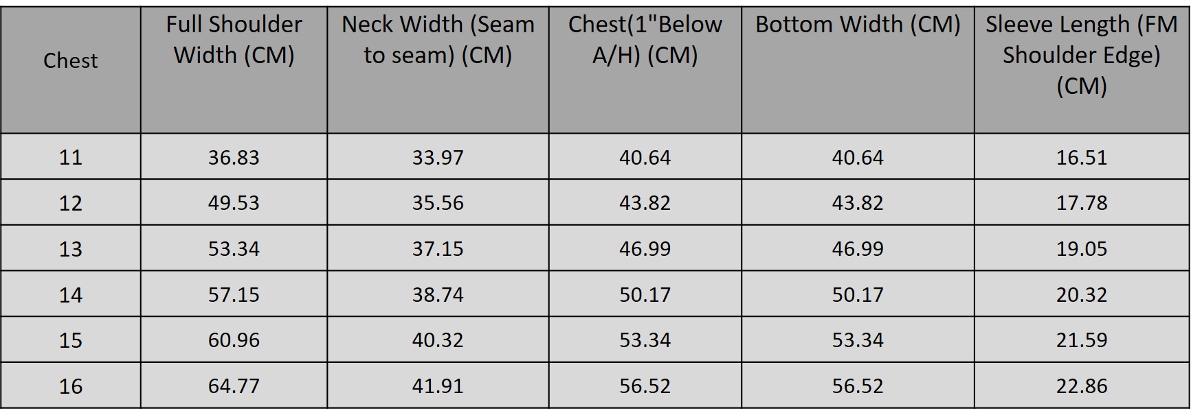 Size chart for 3045282