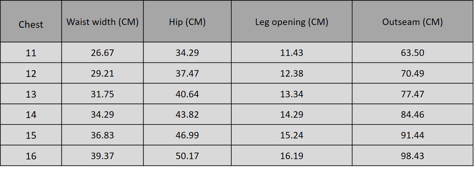 Size chart for 3115007