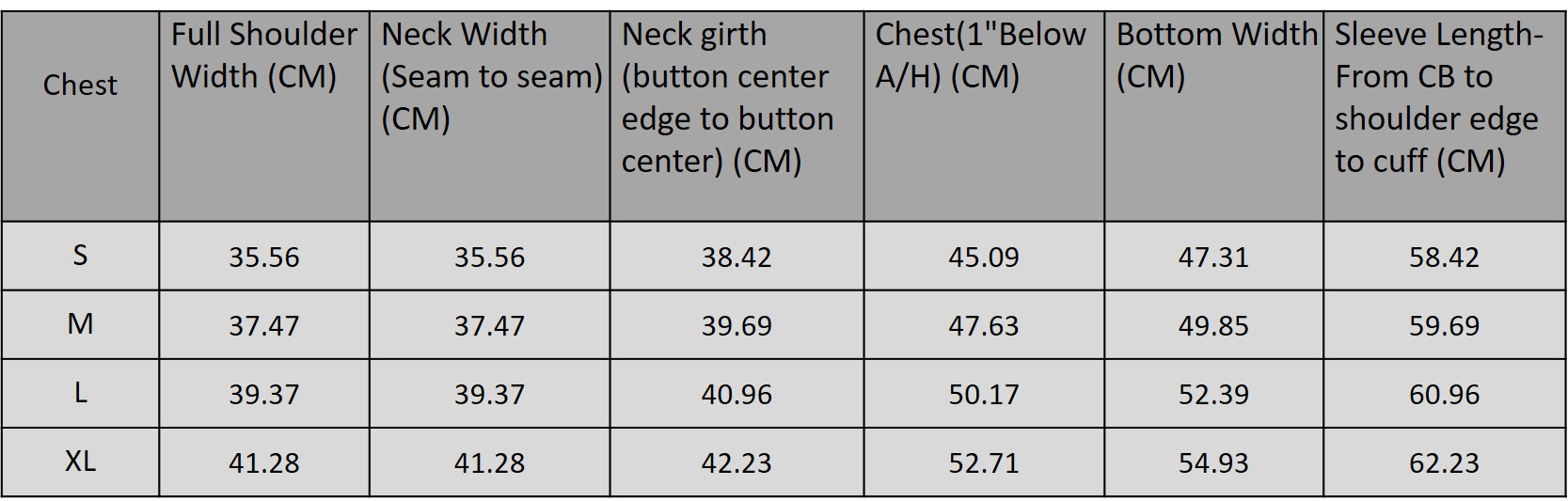 Size chart for 5345038
