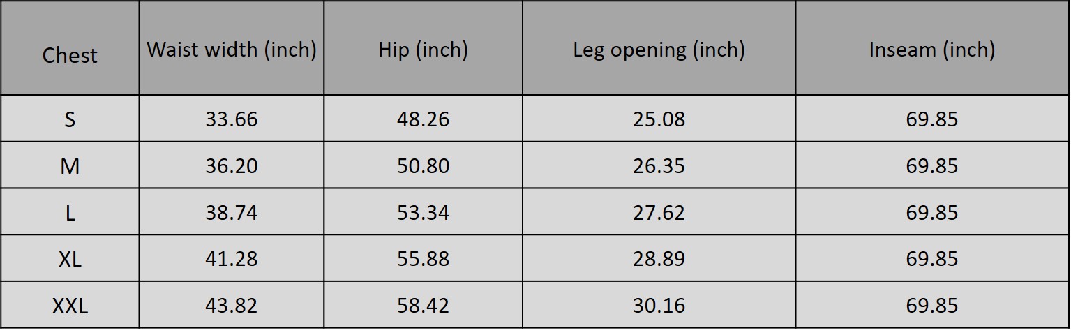 Size chart for 5415008