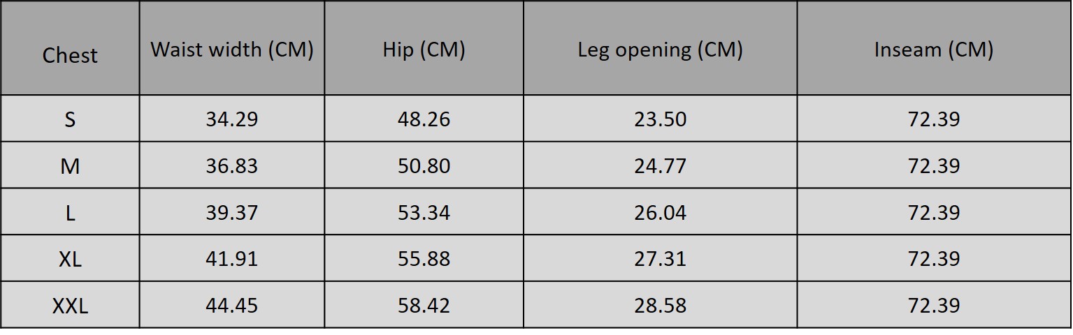 Size chart for 5415014